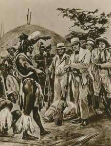 Ett samtal med zuluerna i Natals tidiga dagar (djuptryck) av Richard Caton Woodville junior